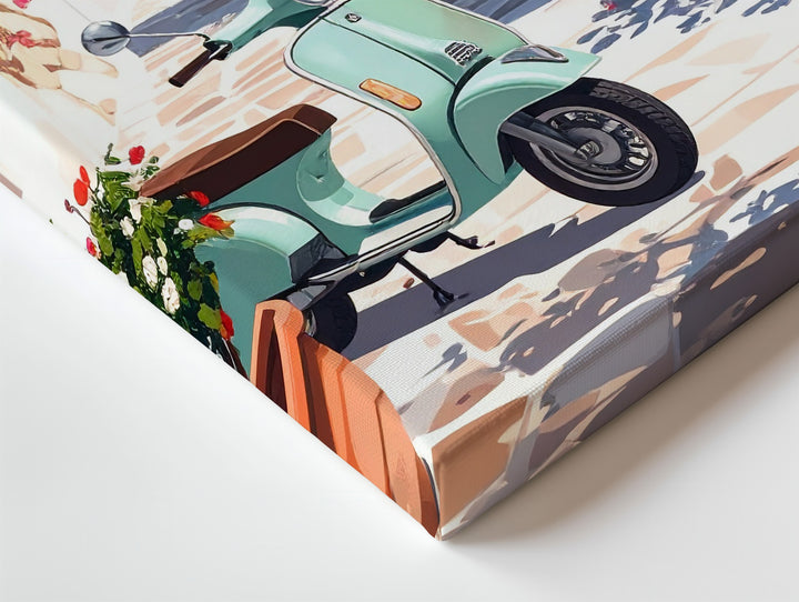 Mediterranean Vespa Alley Canvas – Sunlit Village Wall Art - Gifitto