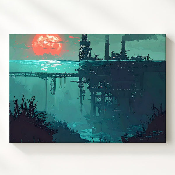 Submerged Industry Canvas – Surreal Deep-Sea Oil Platform Illustration - Gifitto