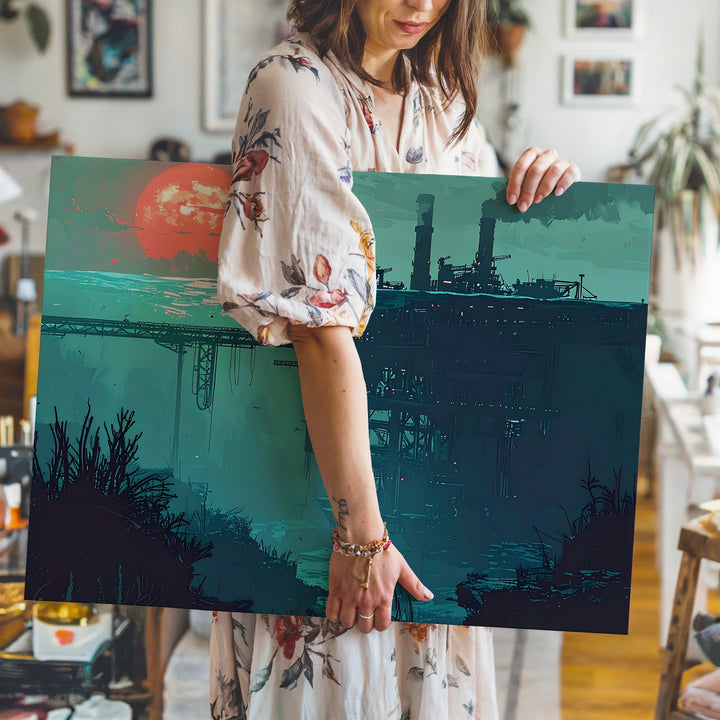 Submerged Industry Canvas – Surreal Deep-Sea Oil Platform Illustration - Gifitto