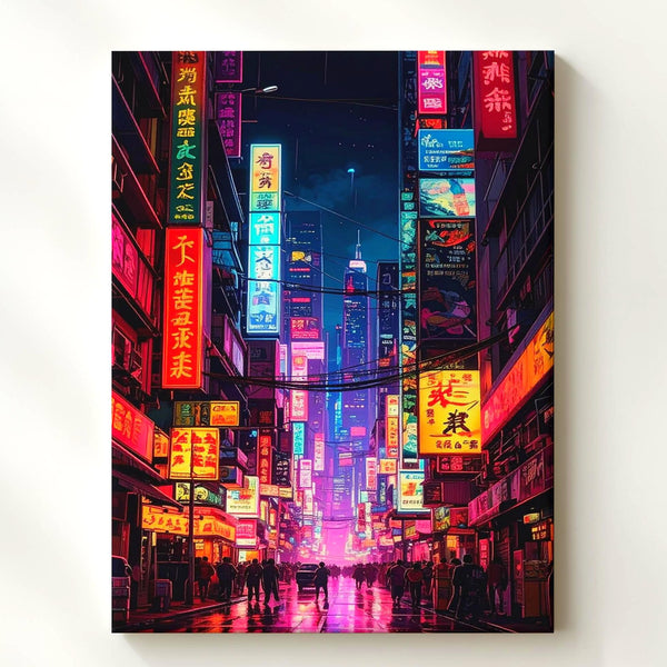 Futuristic Cityscape Canvas – Neon Lights, Skyscrapers, and Holographic Billboards - Gifitto