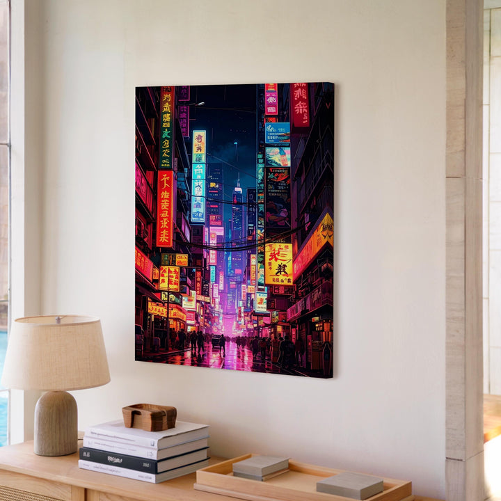 Futuristic Cityscape Canvas – Neon Lights, Skyscrapers, and Holographic Billboards - Gifitto