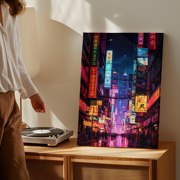 Futuristic Cityscape Canvas – Neon Lights, Skyscrapers, and Holographic Billboards - Gifitto