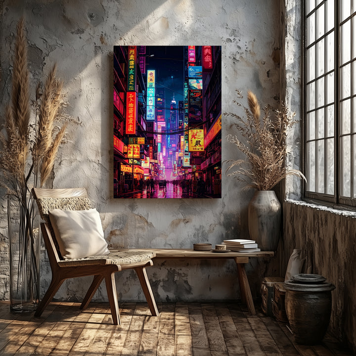 Futuristic Cityscape Canvas – Neon Lights, Skyscrapers, and Holographic Billboards - Gifitto