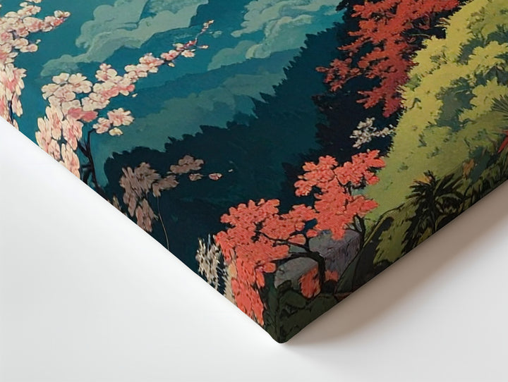 Spring Harmony Canvas – Torii, Cranes & Cherry Blossoms in Japanese Vintage Style - Gifitto