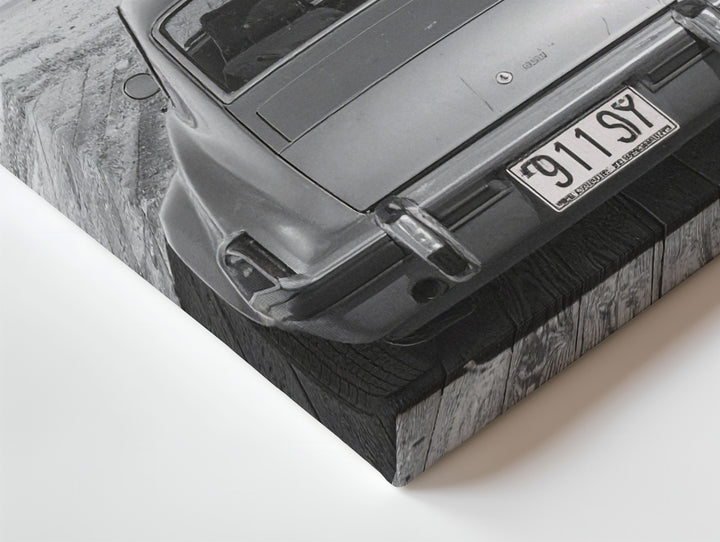 Vintage Porsche 911 Convertible Canvas – Black-and-White Coastal Car Art - Gifitto