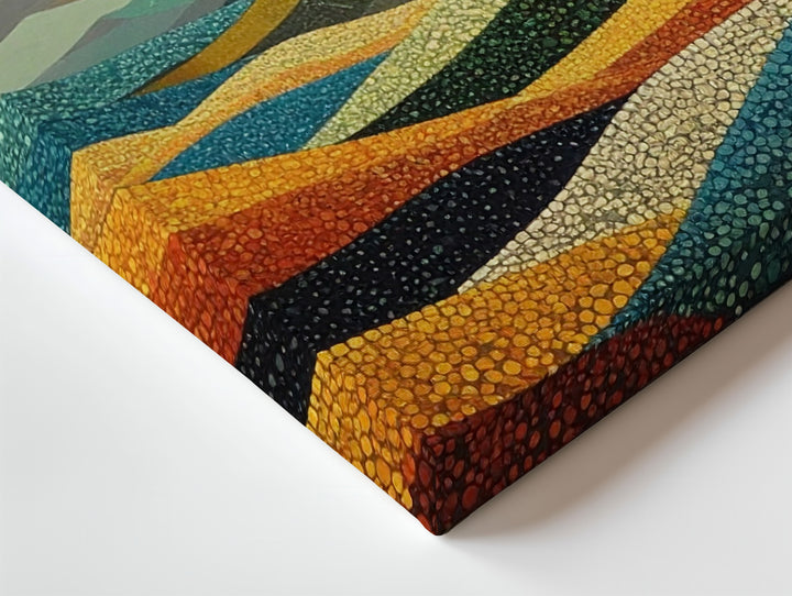 Pointillist Mountain & Sun Canvas – Abstract Japanese Landscape in Dots - Gifitto