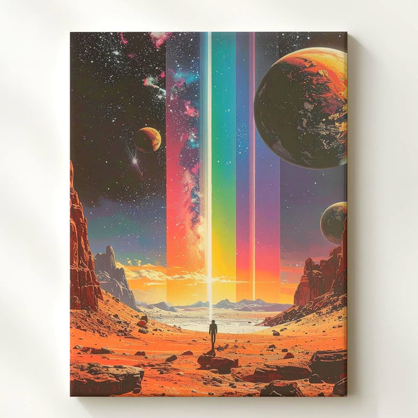 Cosmic Rainbow Beam Canvas – Surreal Cosmic Exploration Art - Gifitto
