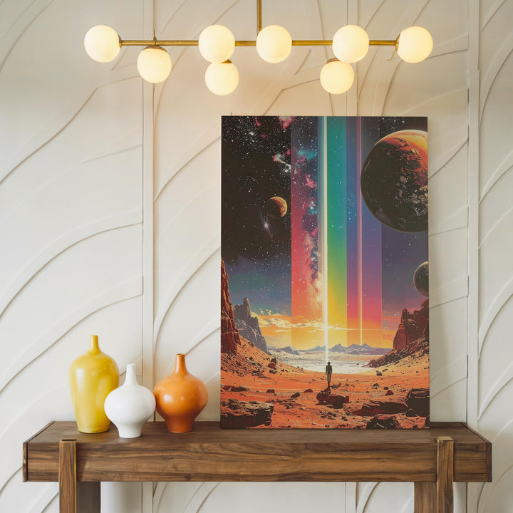 Cosmic Rainbow Beam Canvas – Surreal Cosmic Exploration Art - Gifitto