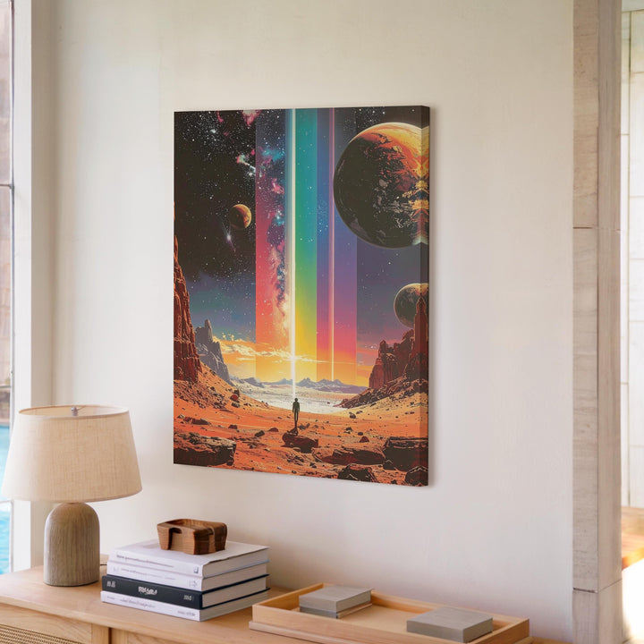 Cosmic Rainbow Beam Canvas – Surreal Cosmic Exploration Art - Gifitto