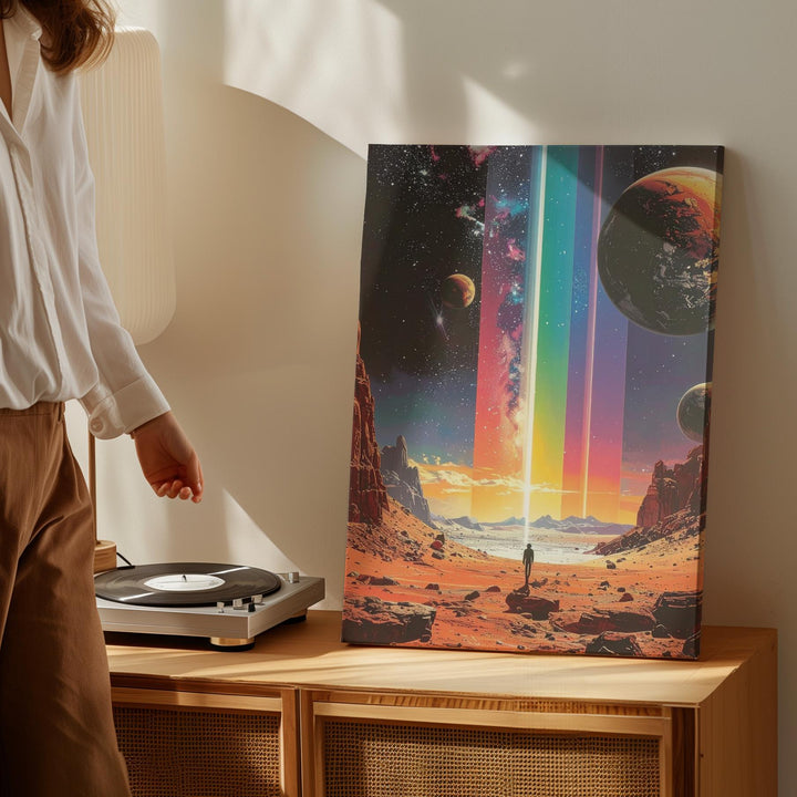 Cosmic Rainbow Beam Canvas – Surreal Cosmic Exploration Art - Gifitto
