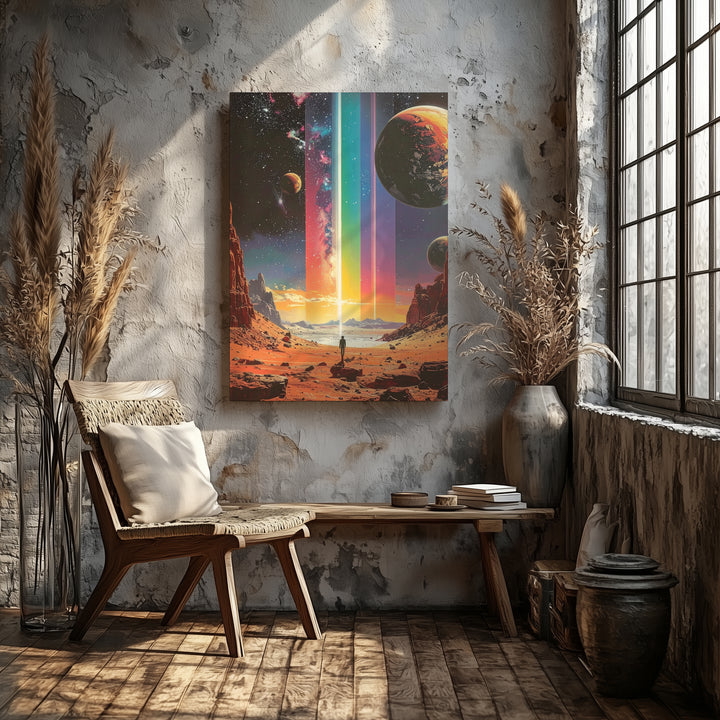 Cosmic Rainbow Beam Canvas – Surreal Cosmic Exploration Art - Gifitto