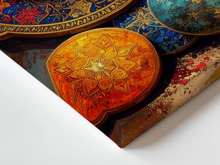 Ornate Celestial Medallions Canvas – Handcrafted Lunar & Star Art - Gifitto