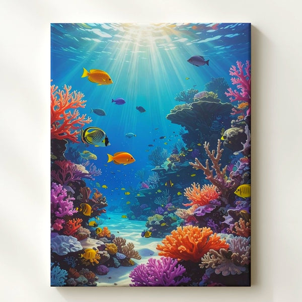 Vibrant Coral Reef Panorama Canvas – Colorful Marine Life Underwater Art