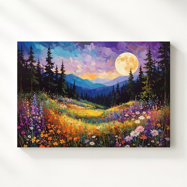 Moonlit Wildflower Forest Canvas – Impressionist Night Nature Wall Art - Gifitto