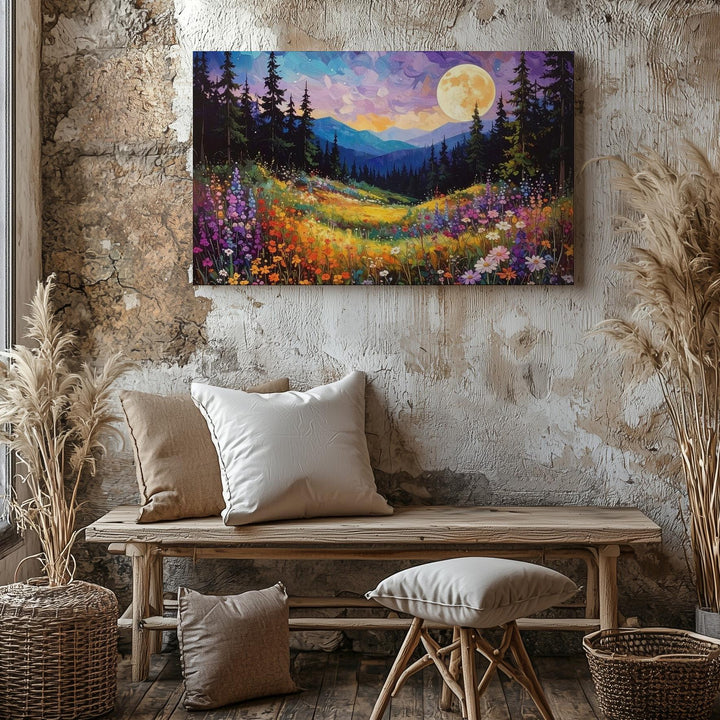 Moonlit Wildflower Forest Canvas – Impressionist Night Nature Wall Art - Gifitto