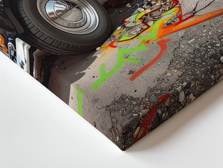 Vintage Black Car with Graffiti Wall Canvas – Retro Street Art Car Art - Gifitto