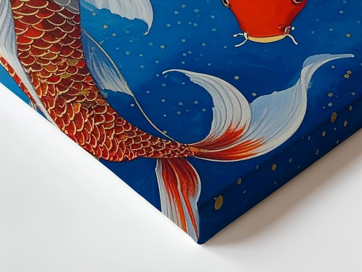 Golden Koi Harmony Canvas – Japanese Yin-Yang Fish on Deep Blue Wall Art - Gifitto