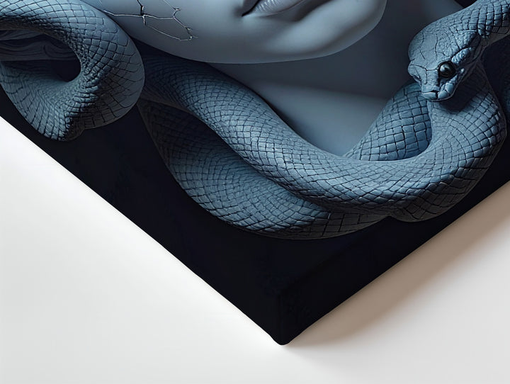 Frozen Medusa Bust Canvas – Hyper-Realistic 3D White Gorgon with Blue Glowing Eyes - Gifitto