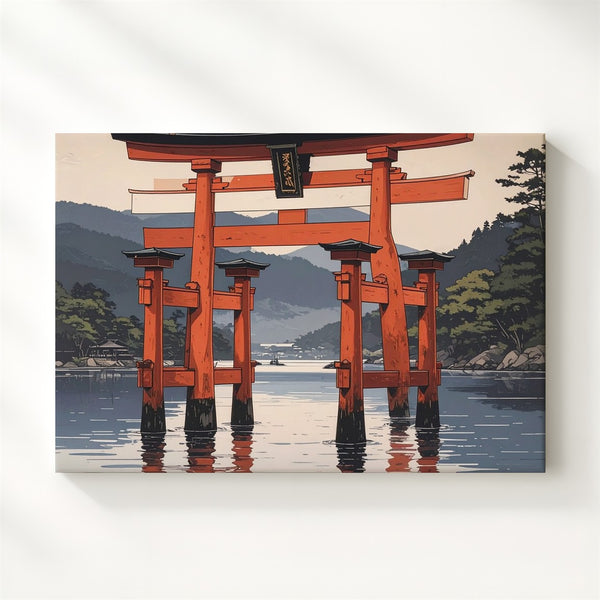 Torii Gate Reflection Canvas – Sacred Japanese Lake Shrine Wall Art - Gifitto