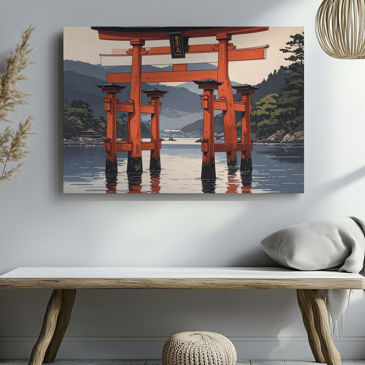 Torii Gate Reflection Canvas – Sacred Japanese Lake Shrine Wall Art - Gifitto