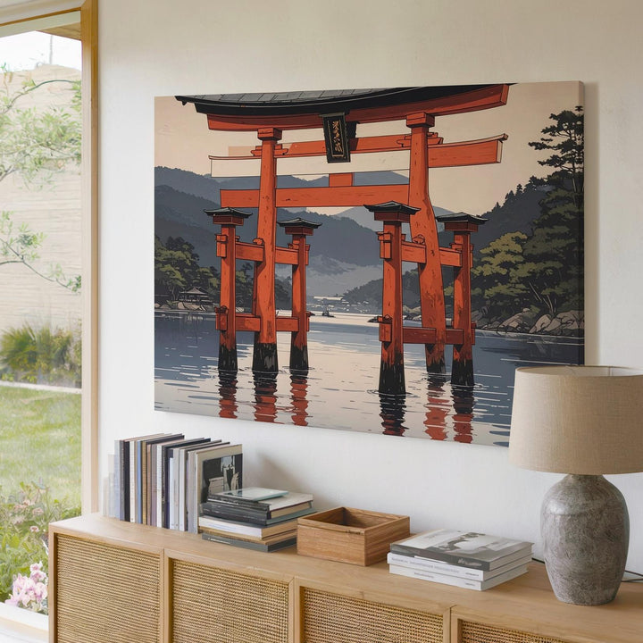 Torii Gate Reflection Canvas – Sacred Japanese Lake Shrine Wall Art - Gifitto