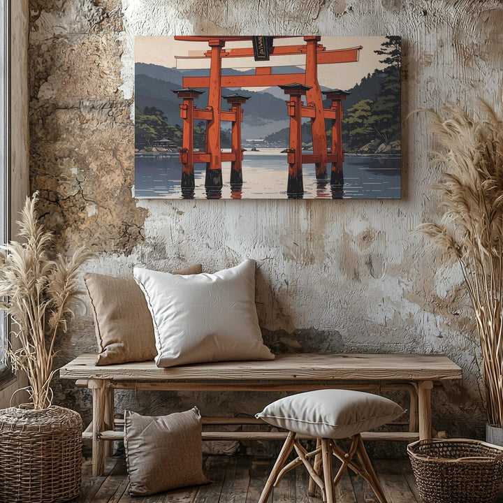 Torii Gate Reflection Canvas – Sacred Japanese Lake Shrine Wall Art - Gifitto