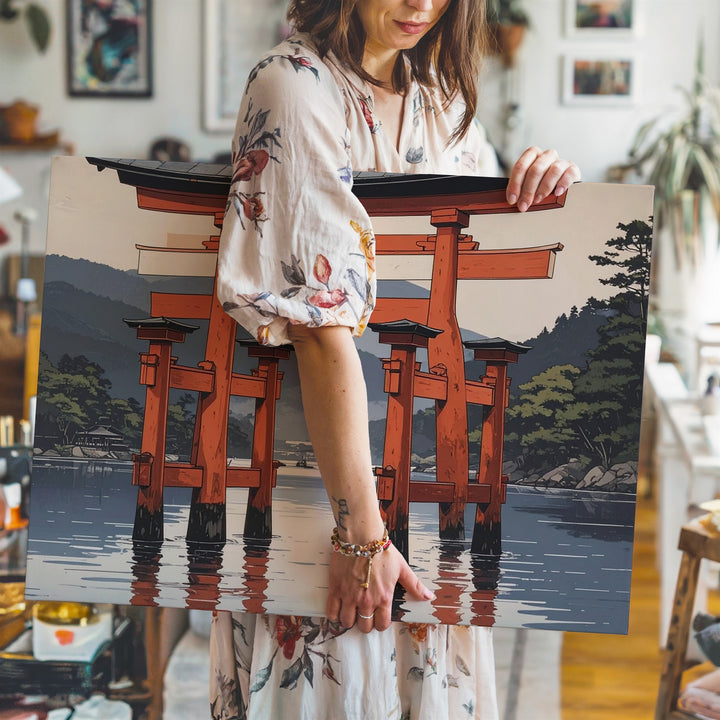 Torii Gate Reflection Canvas – Sacred Japanese Lake Shrine Wall Art - Gifitto