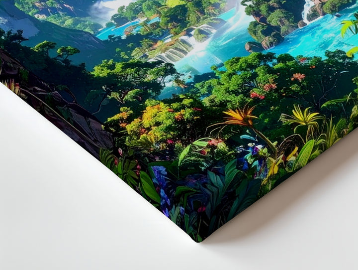 Futuristic Nature Harmony Canvas – Lush Landscape with Technology and Waterfalls - Gifitto