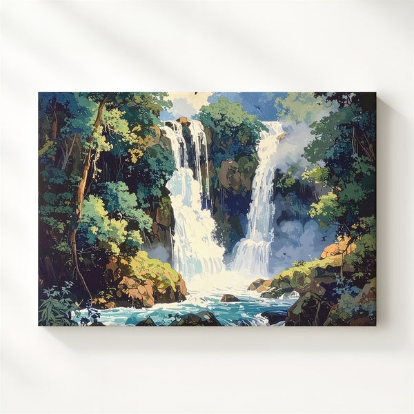 Forest Waterfall Ukiyo-e Canvas – Traditional Japanese Nature Wall Art - Gifitto