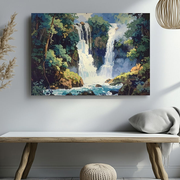 Forest Waterfall Ukiyo-e Canvas – Traditional Japanese Nature Wall Art - Gifitto