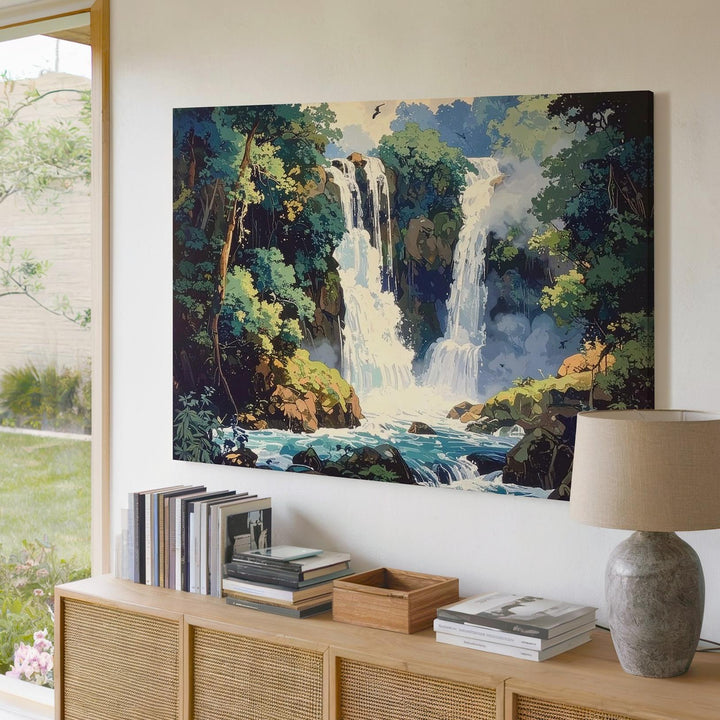 Forest Waterfall Ukiyo-e Canvas – Traditional Japanese Nature Wall Art - Gifitto
