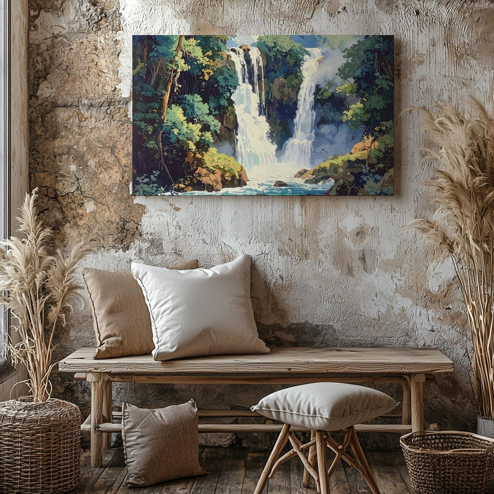 Forest Waterfall Ukiyo-e Canvas – Traditional Japanese Nature Wall Art - Gifitto