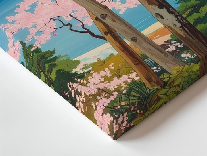 Pines & Cherry Blossoms Canvas – Classical Japanese Spring Lake Scene - Gifitto