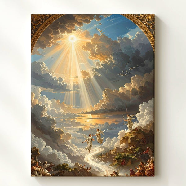 Celestial Ascension Canvas – Angelic Figures in Heavenly Portal - Gifitto