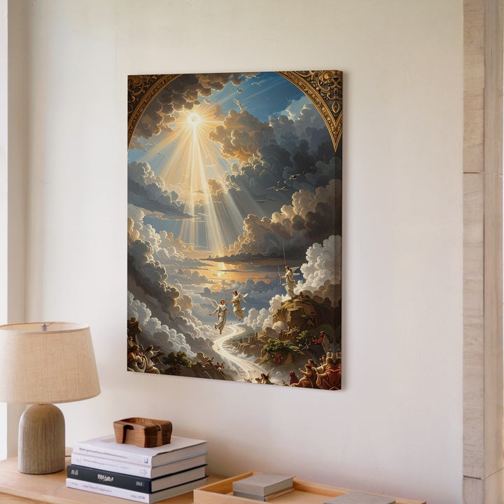 Celestial Ascension Canvas – Angelic Figures in Heavenly Portal - Gifitto