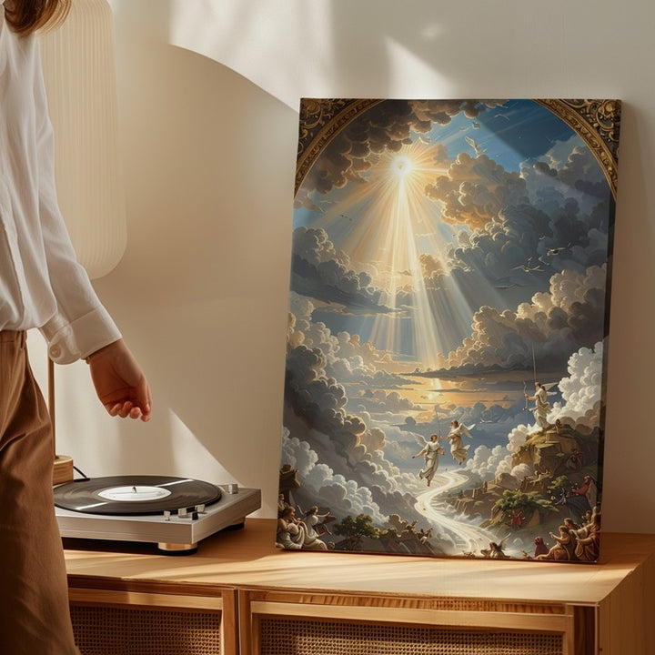 Celestial Ascension Canvas – Angelic Figures in Heavenly Portal - Gifitto