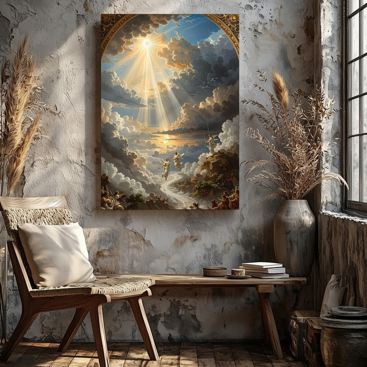 Celestial Ascension Canvas – Angelic Figures in Heavenly Portal - Gifitto