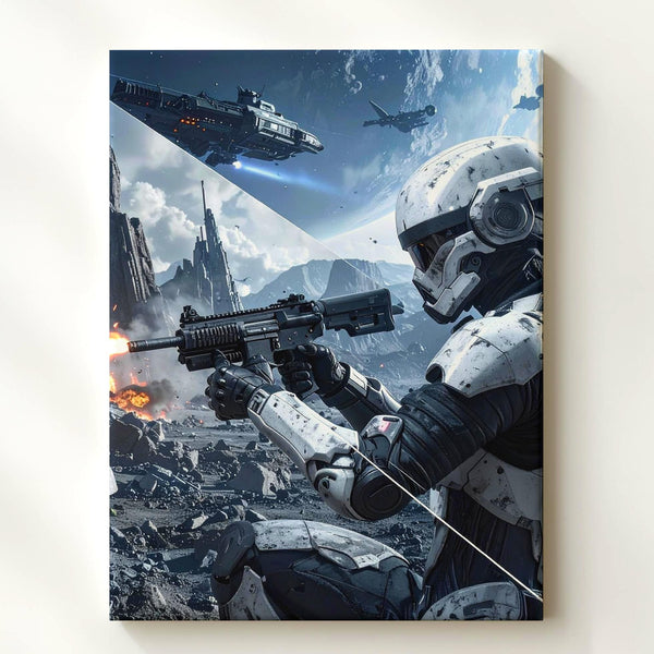 Stormtrooper Combat Canvas – Futuristic Battle Scene with Intergalactic Warfare - Gifitto