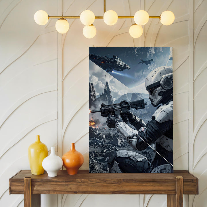 Stormtrooper Combat Canvas – Futuristic Battle Scene with Intergalactic Warfare - Gifitto
