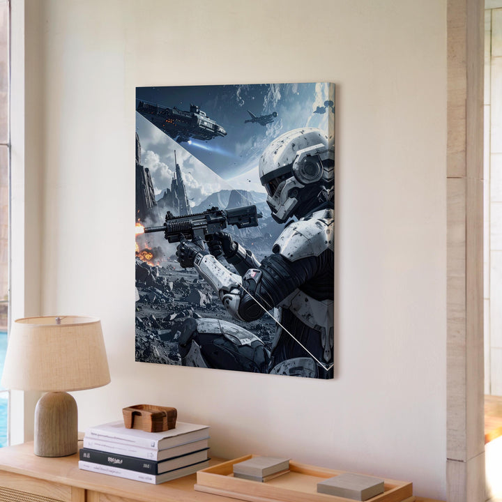 Stormtrooper Combat Canvas – Futuristic Battle Scene with Intergalactic Warfare - Gifitto