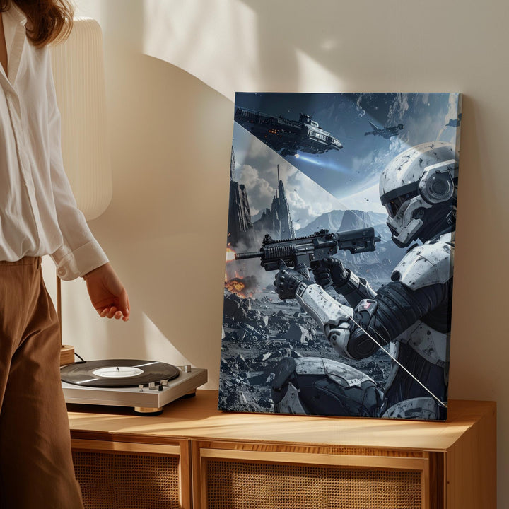 Stormtrooper Combat Canvas – Futuristic Battle Scene with Intergalactic Warfare - Gifitto