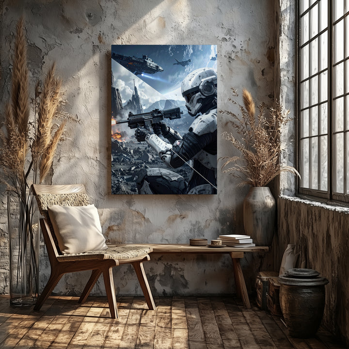 Stormtrooper Combat Canvas – Futuristic Battle Scene with Intergalactic Warfare - Gifitto