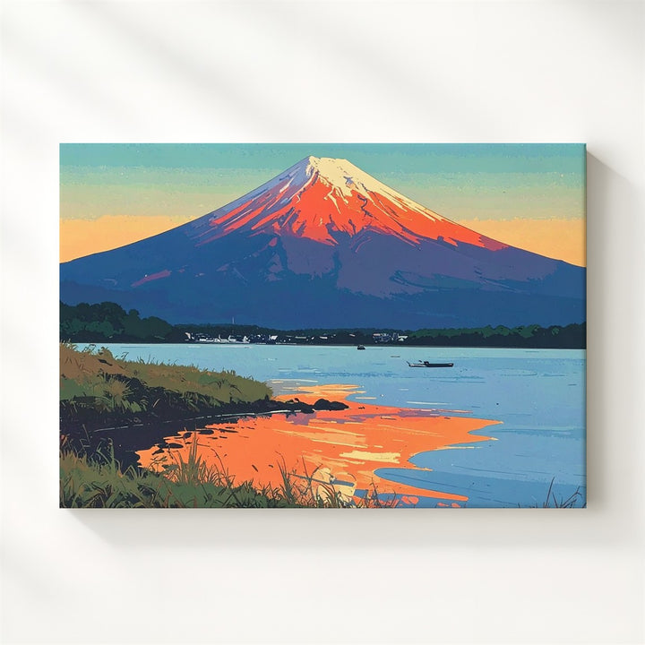Sunset Glow over Mount Fuji Canvas – Vivid Japanese Lake Landscape Art - Gifitto