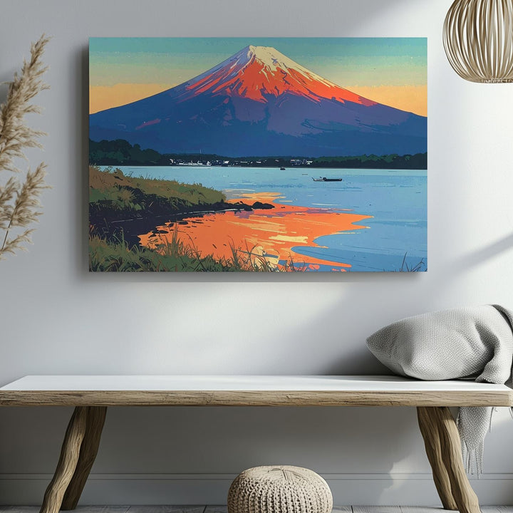 Sunset Glow over Mount Fuji Canvas – Vivid Japanese Lake Landscape Art - Gifitto