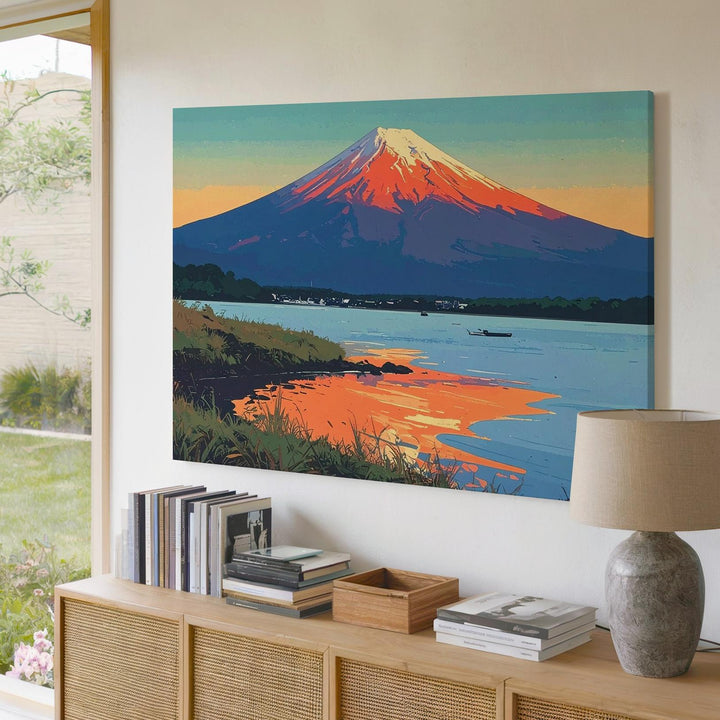 Sunset Glow over Mount Fuji Canvas – Vivid Japanese Lake Landscape Art - Gifitto