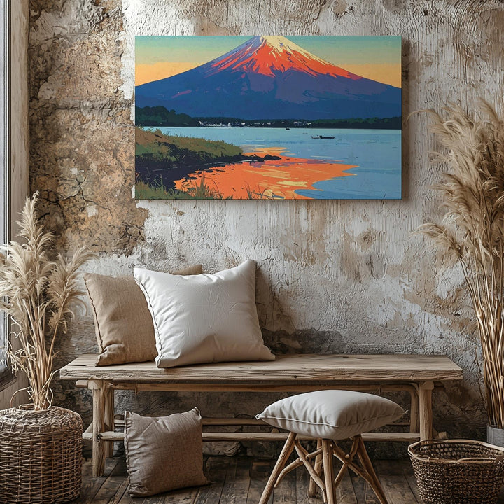 Sunset Glow over Mount Fuji Canvas – Vivid Japanese Lake Landscape Art - Gifitto