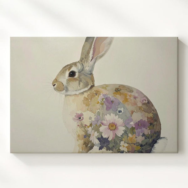 Watercolor Rabbit with Floral Patterns Canvas – Dreamy Spring Wall Art - Gifitto