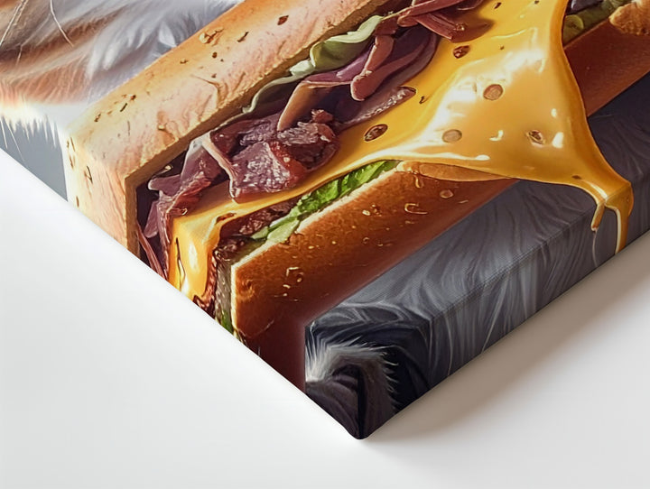 Shocked Tabby Cat with Giant Sandwich Canvas – Comical Feline Food Obsession - Gifitto