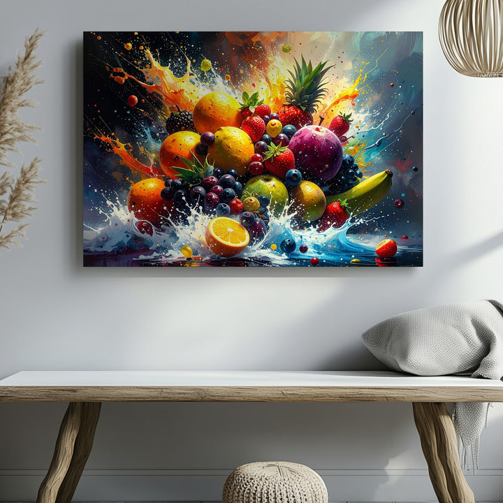 Cosmic Fruit Explosion Canvas – Dynamic Digital Burst of Multicolored Fruits - Gifitto