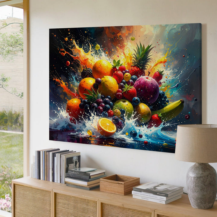 Cosmic Fruit Explosion Canvas – Dynamic Digital Burst of Multicolored Fruits - Gifitto
